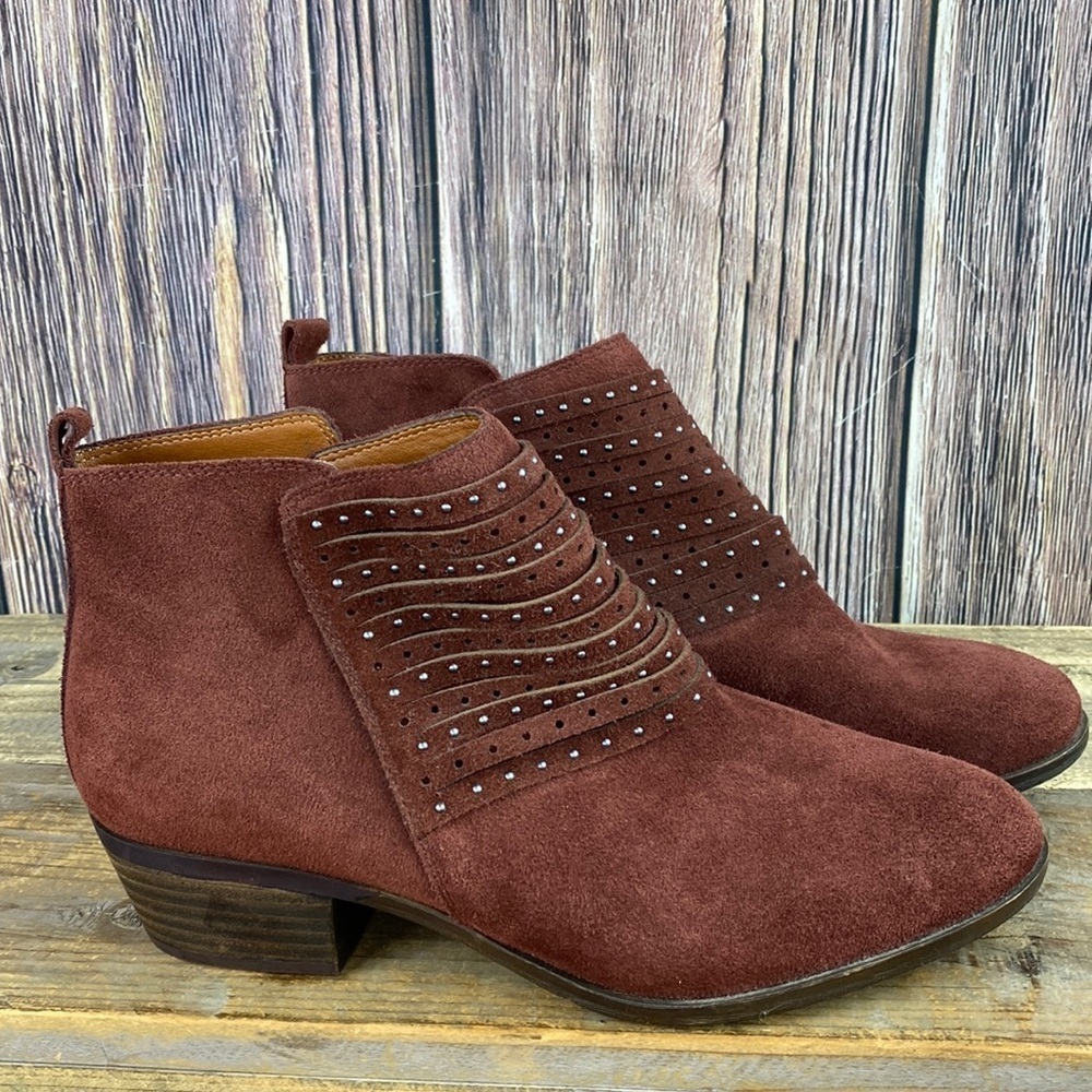 Lucky Brand Belrose Studded Wine Suede Booties- Size 9